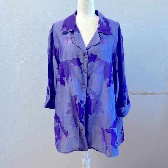 Options by Delta Burke Purple Florals Printed - Picture 1 of 6